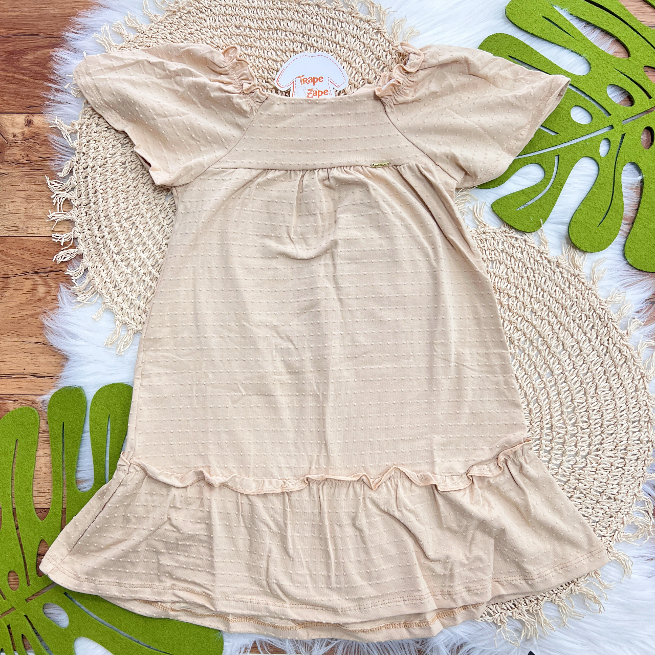 Vestido com Pontilhos e Laço - Areia